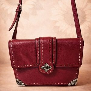Elegant Maroon Crossbody Bag with Decorative Corners